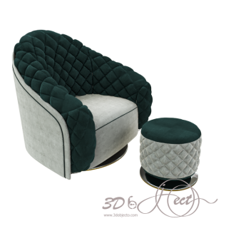 Dark Green Sofa with pouf